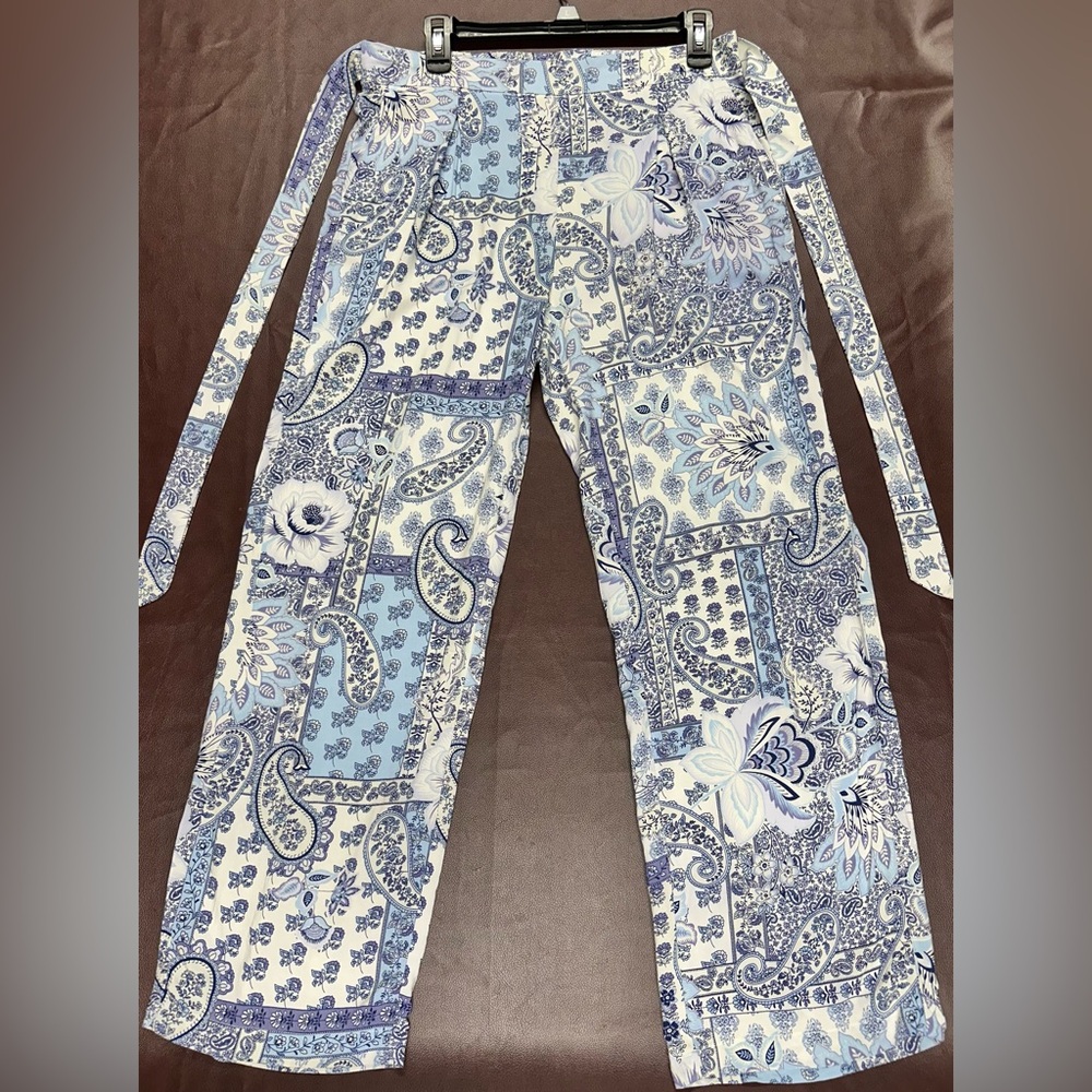 Jules & Leopold Blue & Off-White Medium Elastic Back Waist Paisley Floral Pants